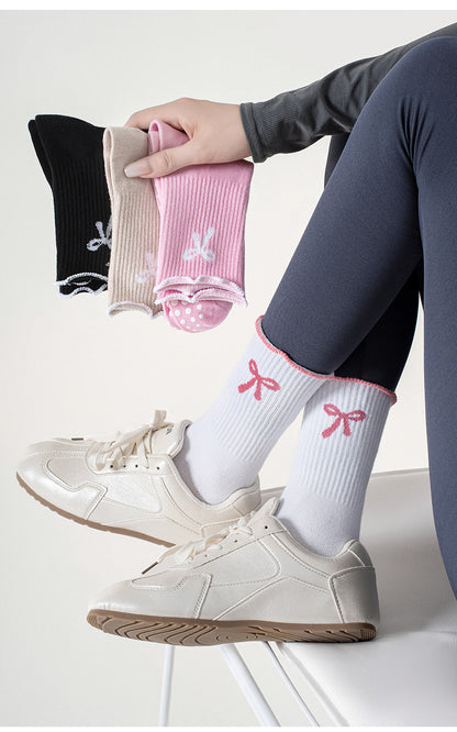 Womens Bow Grip Pilates Socks Non Slip Yoga Socks