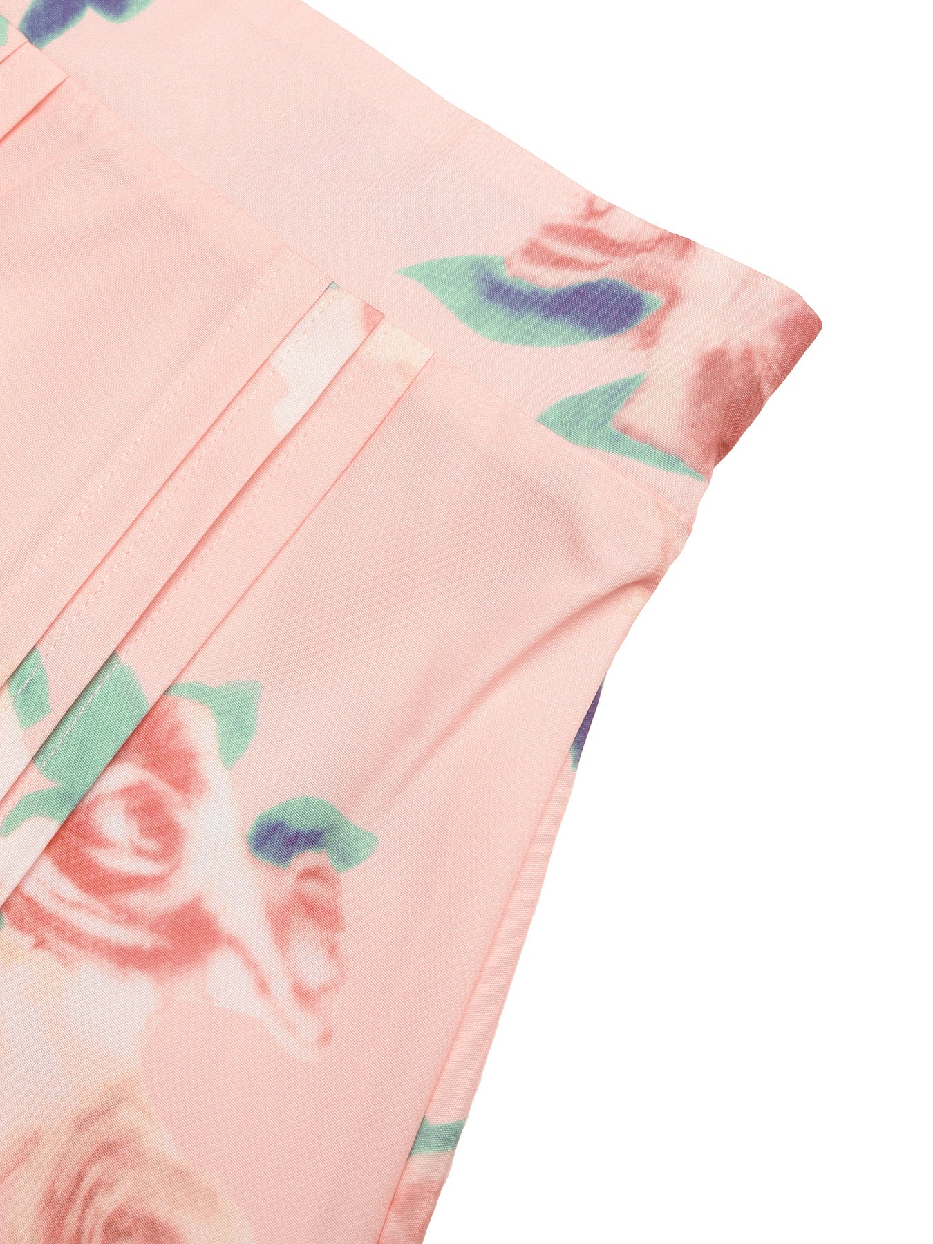 Pink Floral Two Piece Set Padded Shoulder Top Midi Skirt