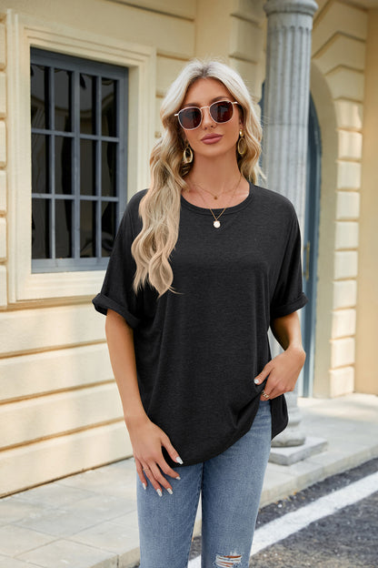 Loose Fit Crew Neck Short Sleeve Casual Basic Tee