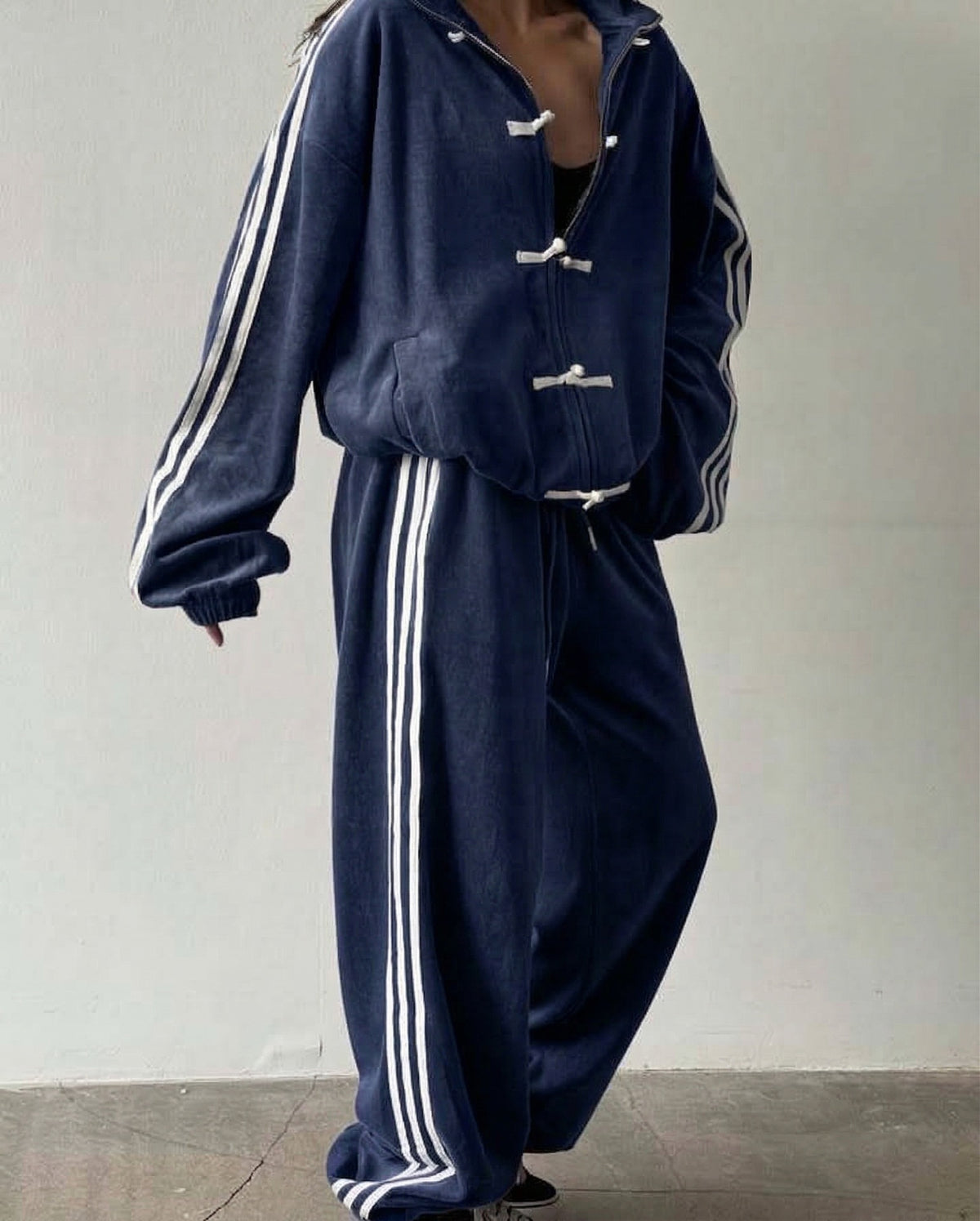Women's Oversized Track Jacket Wide Leg Pants Matching Set