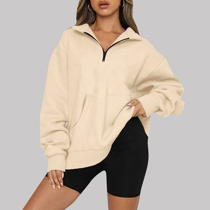 Oversized Half Zip Fleece Pullover Sweatshirt with Pocket