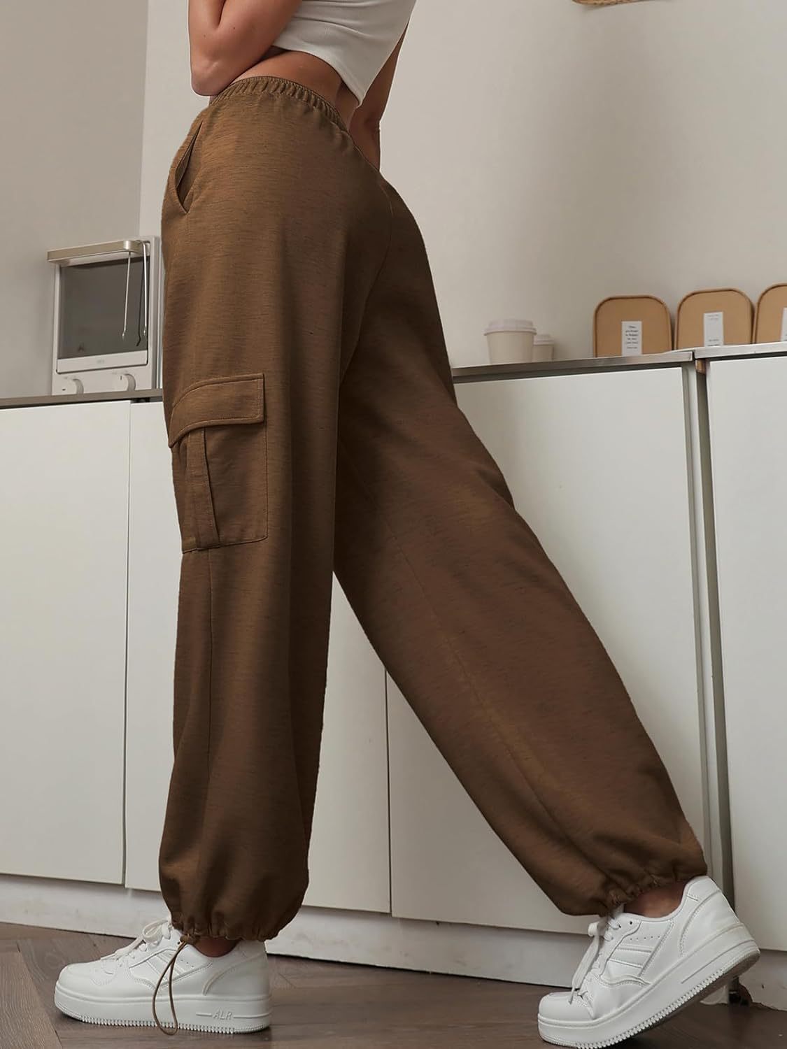 High Waist Drawstring Cargo Jogger Pants