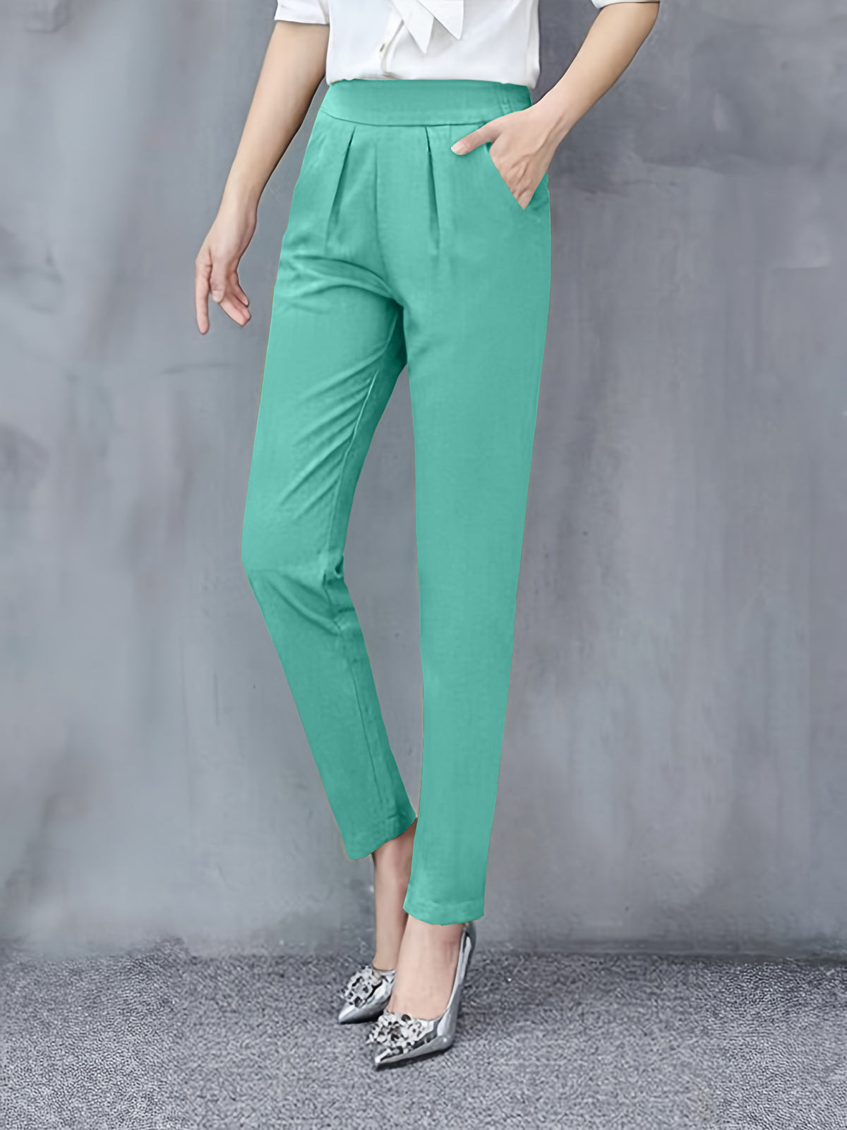 Women's Slim Fit Ankle Length Dress Pants with Pockets