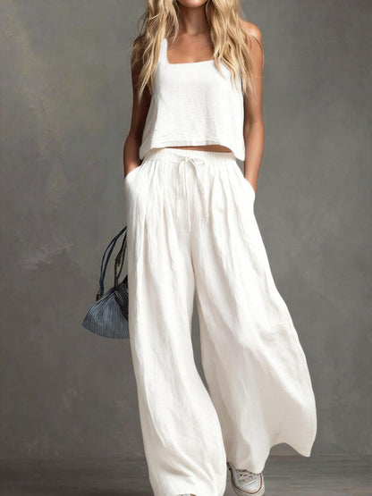 Women's Linen Look Matching Set Tank Wide Leg Pants