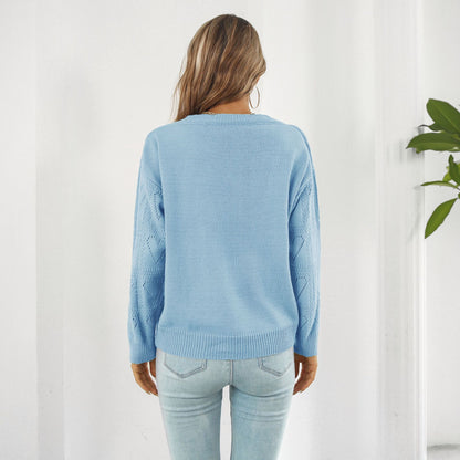 Women's Oversized V-Neck Heart Cutout Knit Sweater