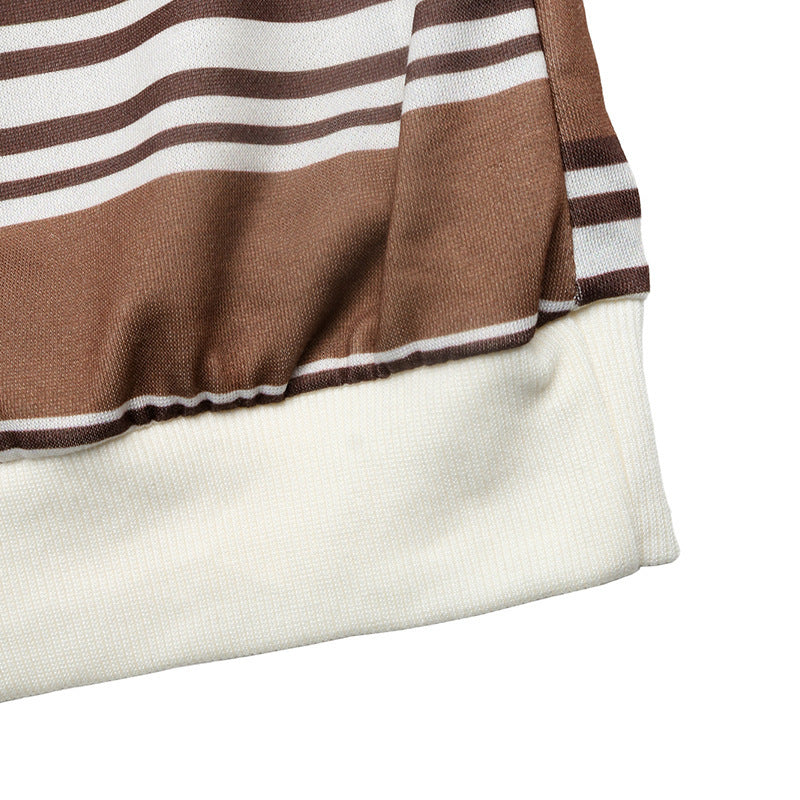 Striped Polo Sweatshirt Contrast Collar Relaxed Fit
