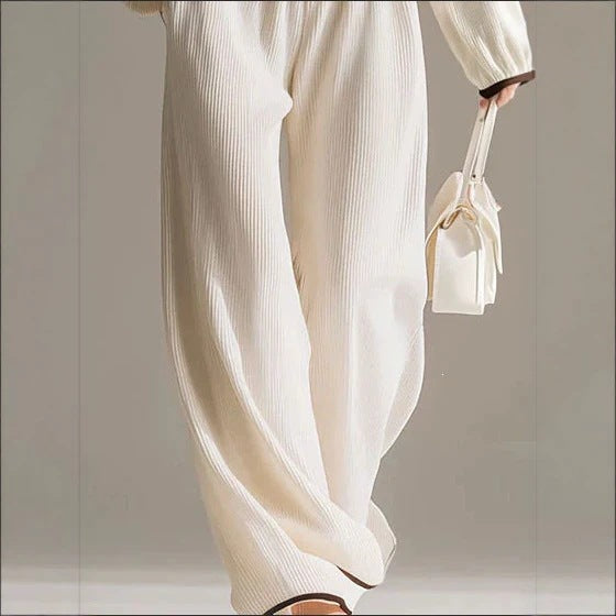 Off Shoulder Contrast Trim Knit Top and Pants Set