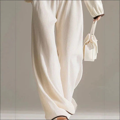 Off Shoulder Contrast Trim Knit Top and Pants Set