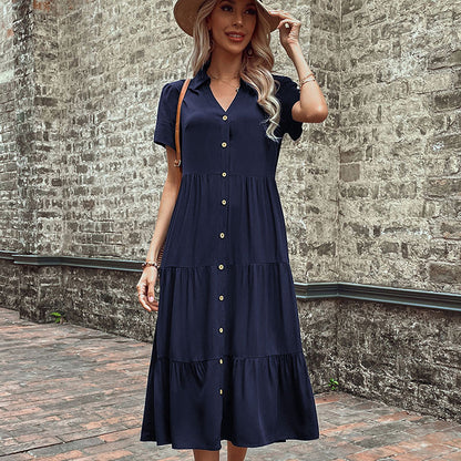 Button Front Tiered Midi Shirt Dress Casual Summer Dress