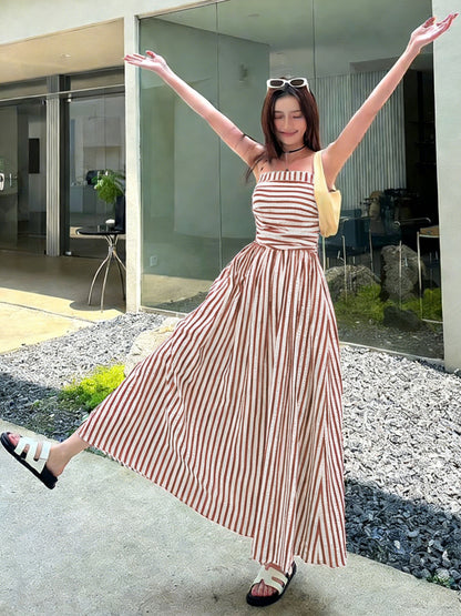 Striped Maxi Dress Smocked Spaghetti Strap Resort Dress