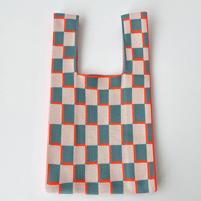 Checker Board  Woman's Knitted Tote Bag Knit Waist Bag
