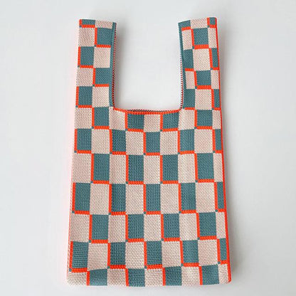 Checker Board  Woman's Knitted Tote Bag Knit Waist Bag