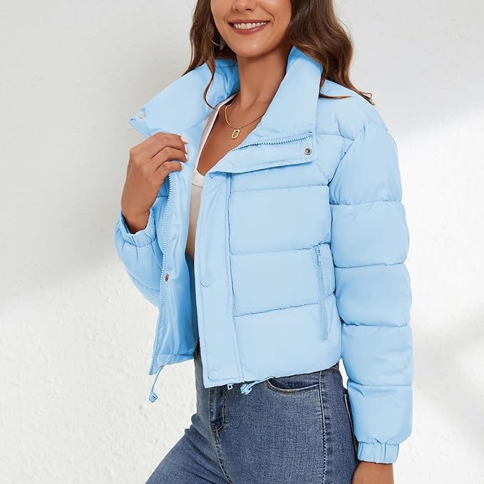 Women's Cropped Quilted Puffer Jacket Stand Collar