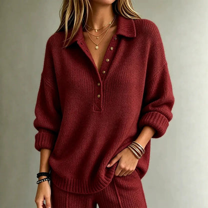 Women's Collared Button Front Knit Pullover Sweater