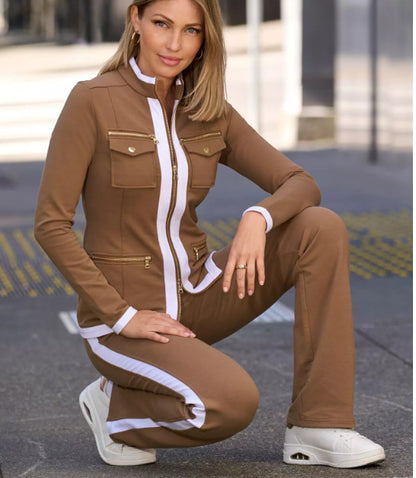 Women's Color Block Zip Jacket & Pants Two Piece Set