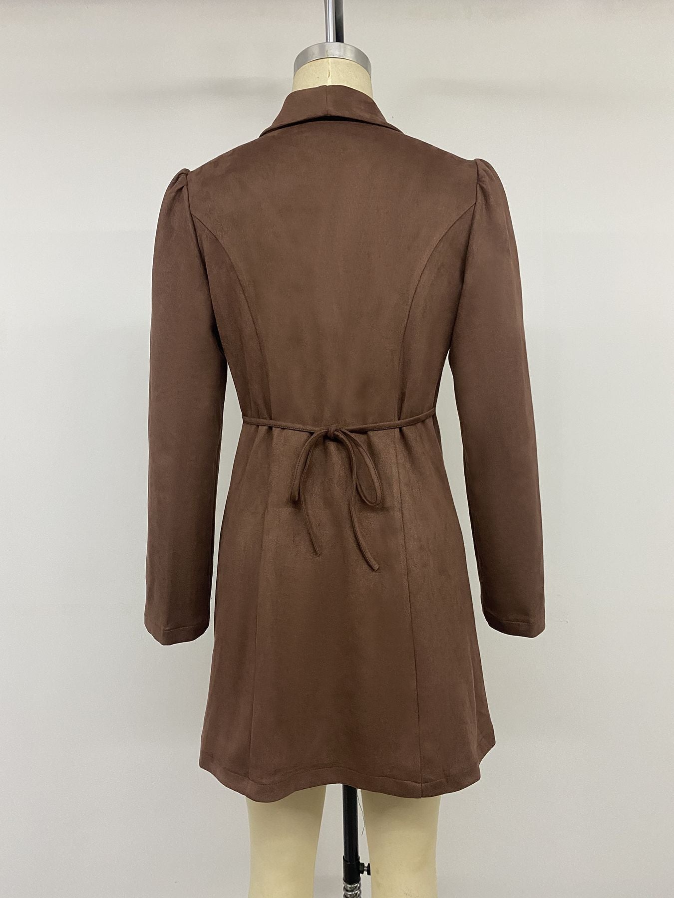Women Suede Blazer Mini Dress Button Front Long Sleeve