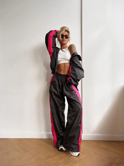 Women's Color Block Oversized Tracksuit Pants Set