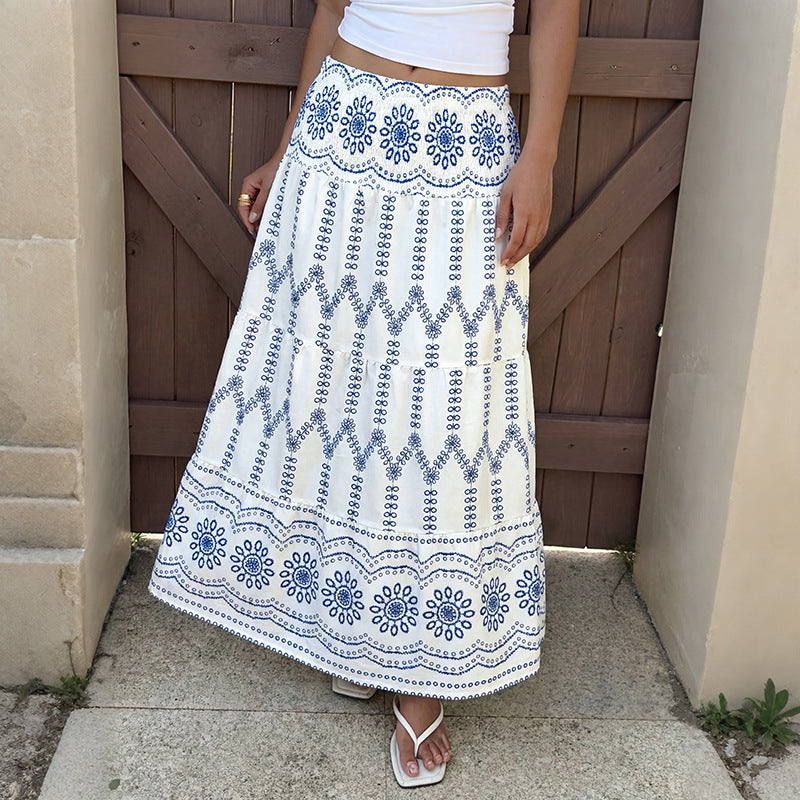 Bohemian Print Vacation Maxi Skirt Ethnic Summer Style