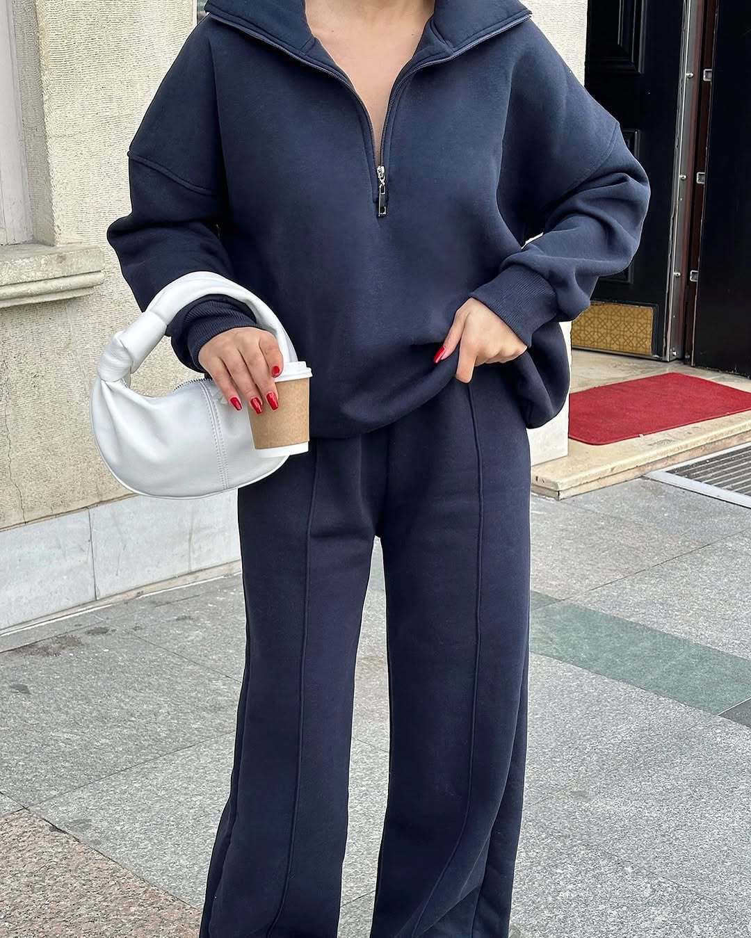 Women's Oversized Half Zip Sweatshirt Wide Leg Pants Set