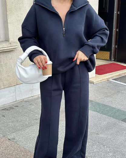 Women's Oversized Half Zip Sweatshirt Wide Leg Pants Set