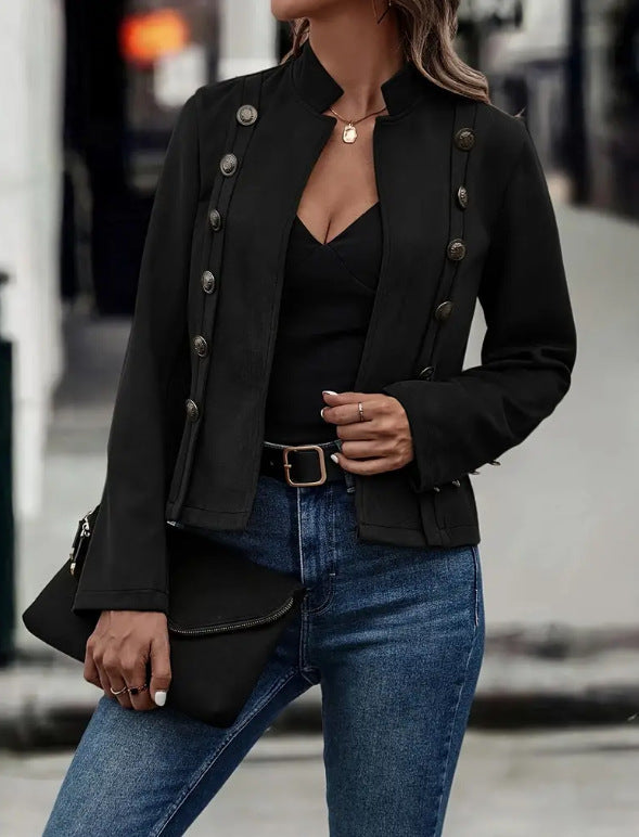 Women's Vintage Suede Jacket Double Breasted Long Sleeve