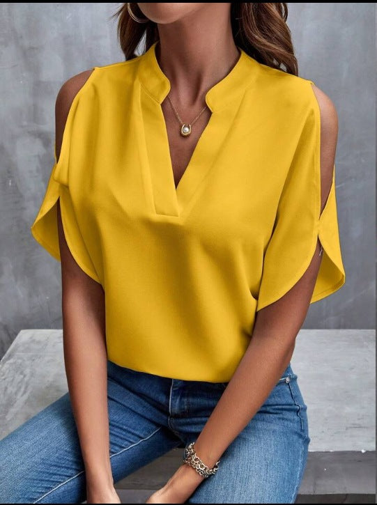 Loose Fit Summer Chiffon Top with Split Sleeves