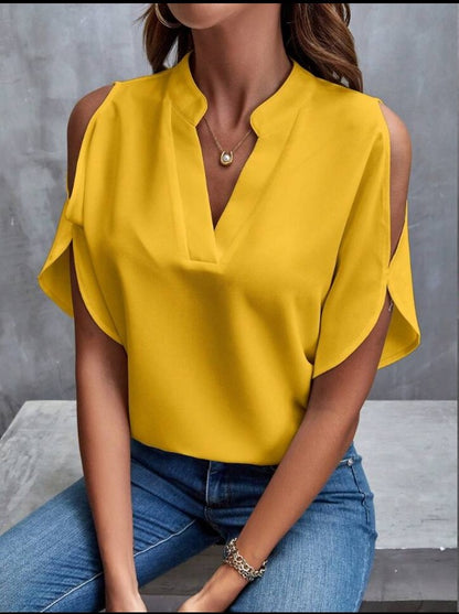 Loose Fit Summer Chiffon Top with Split Sleeves