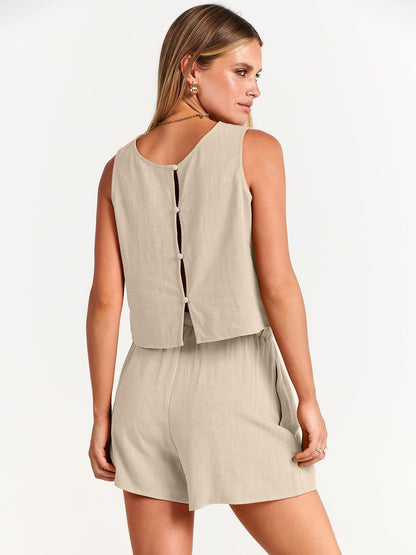 Sleeveless Top and Drawstring Shorts Two Piece Set