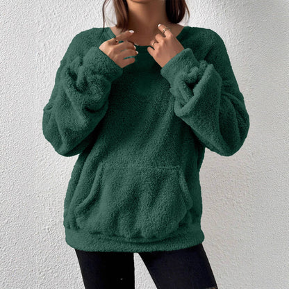 Women's Sherpa Fleece Crewneck Sweatshirt Pocket