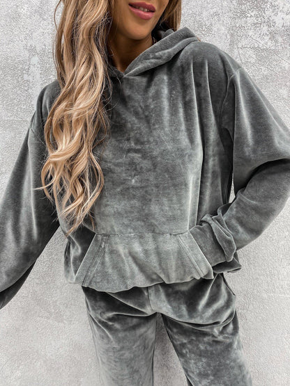 Women's Velvet Hoodie Jogger Pants Two Piece Set