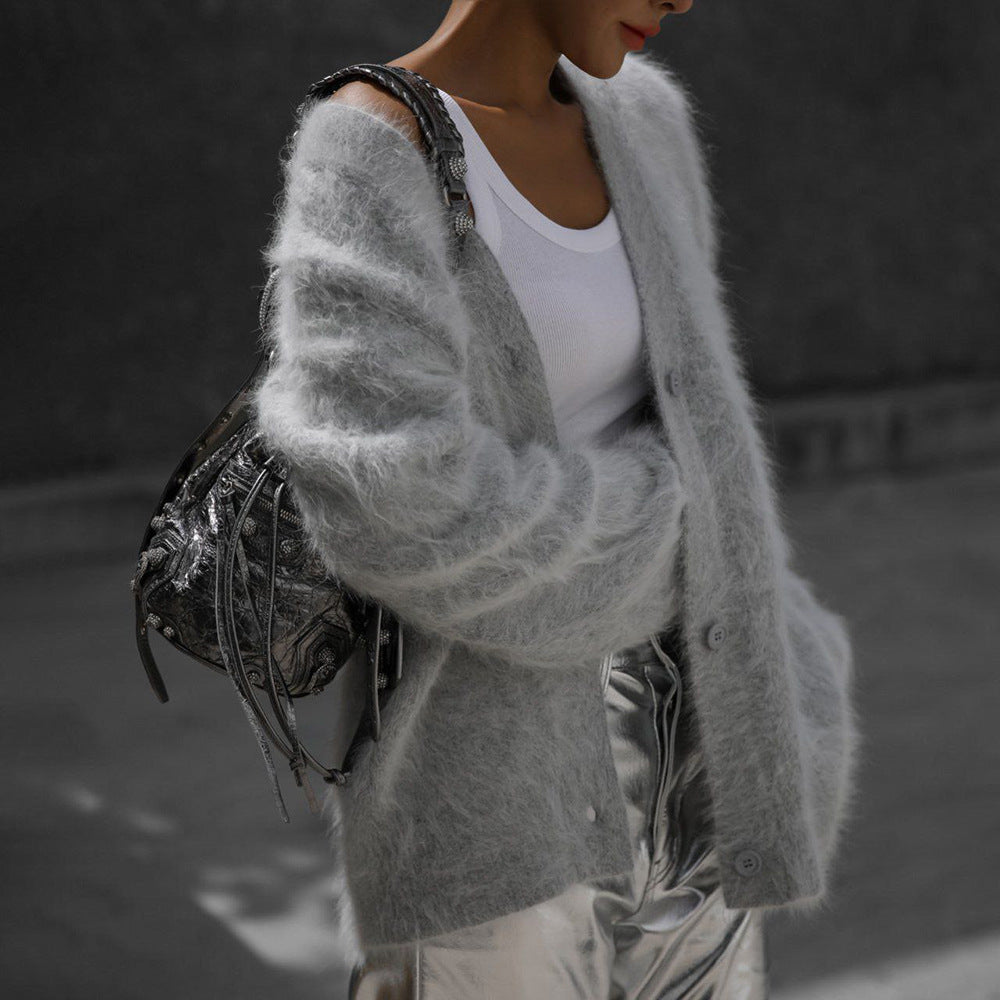 Women’s Faux Fur Cardigan Soft Oversized Knit Sweater