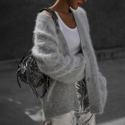 Women’s Faux Fur Cardigan Soft Oversized Knit Sweater