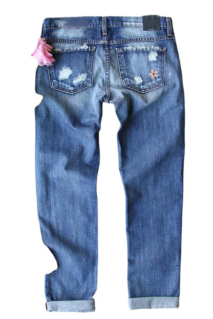 Game Day Patch Distressed Ripped Denim Jeans for Women