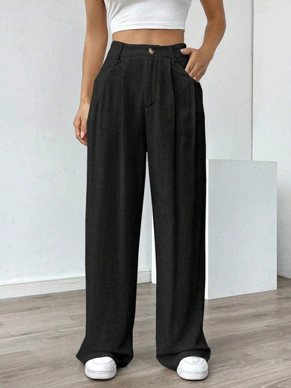 Women's High-Waist Wide-Leg Linen Pants – Casual Loose Summer Trousers