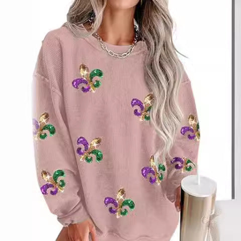 Women's Corduroy Oversized Embroidered Crewneck Sweatshirt