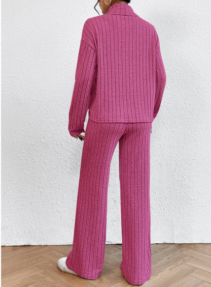 Women's Ribbed Turtleneck Two Piece Pants Set