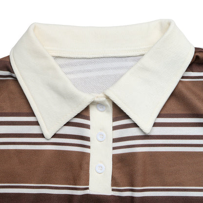 Striped Polo Sweatshirt Contrast Collar Relaxed Fit