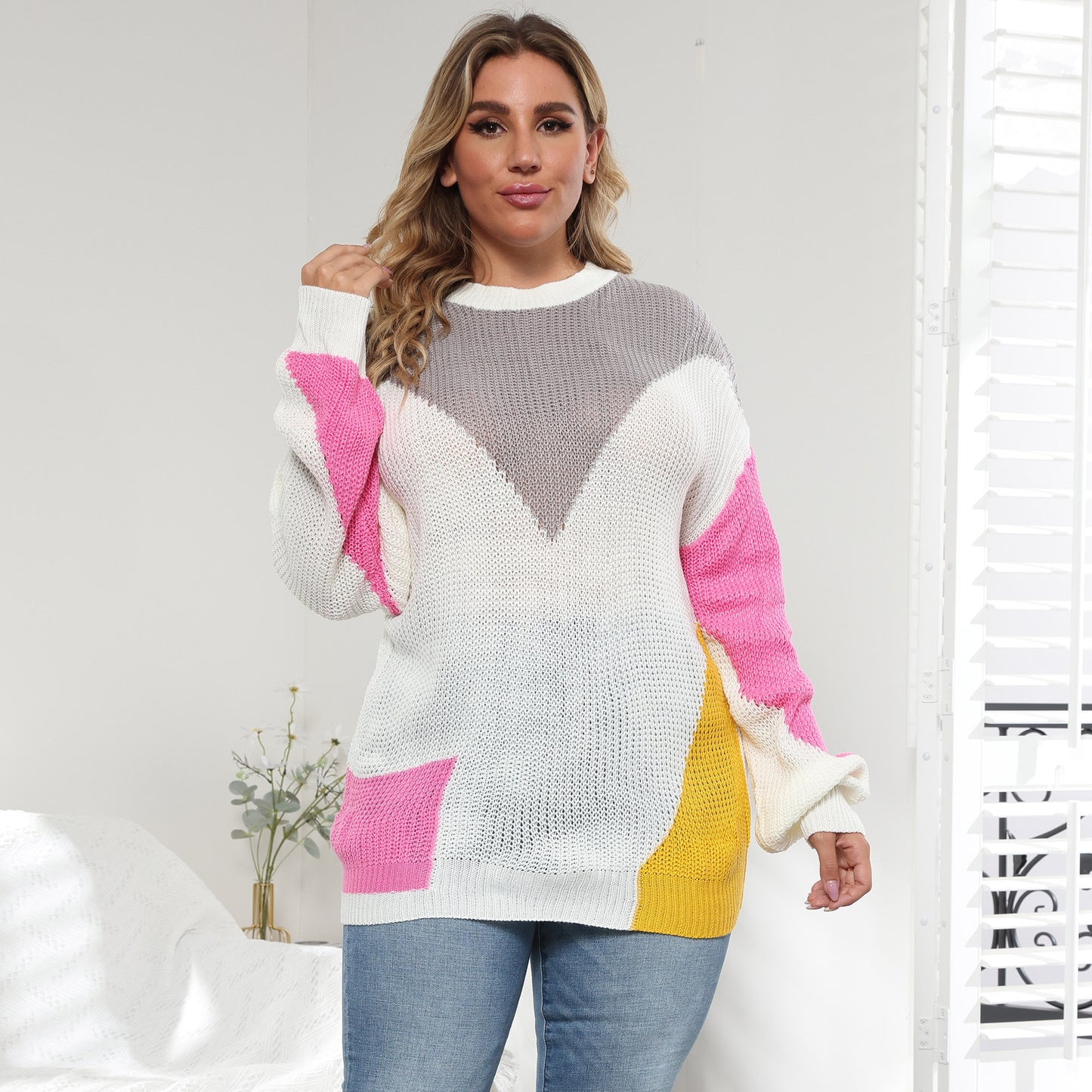 Women's Clothing Contrasting Loose Long-sleeved Casual Sweater