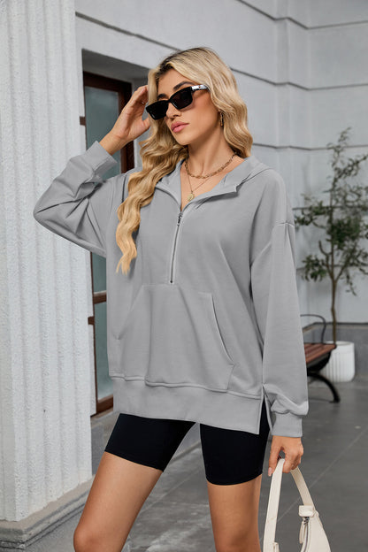 Womens Half Zip Hoodie Oversized Pocket Sweatshirt