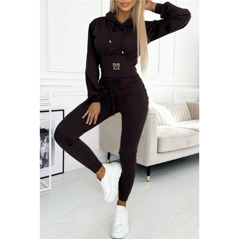 Women's Cinch Waist Hoodie Jogger 2pc Lounge Set