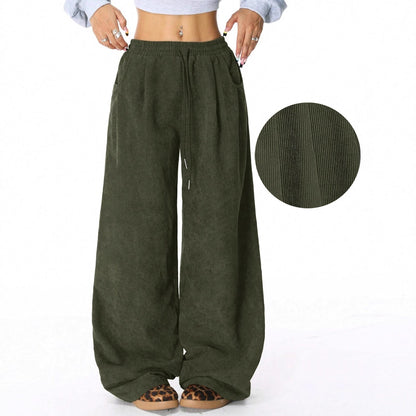 Women's High Waist Drawstring Wide Leg Casual Pants