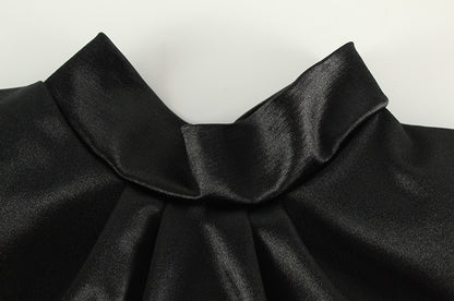 Satin Bell Sleeve Mock Neck Lace Trim Mini Dress