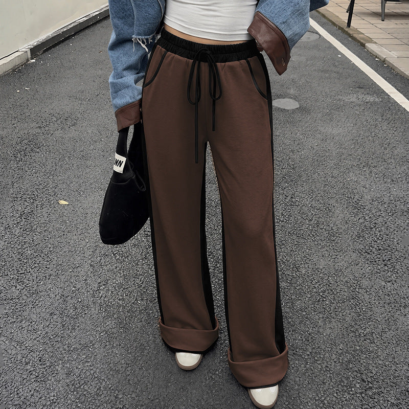 Women's High Waist Colorblock Wide Leg Sweatpants Pockets