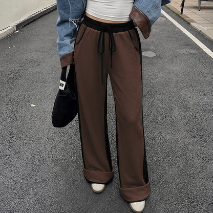 Women's High Waist Colorblock Wide Leg Sweatpants Pockets