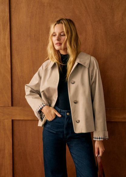 Women's Cropped Trench Jacket Lapel Button Front