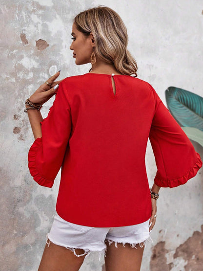 Women’s Black Ruffle Sleeve Loose Fit Chiffon Blouse