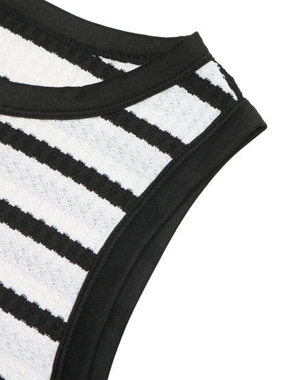 Striped Sleeveless Bodycon Midi Dress Side Slit Casual Summer