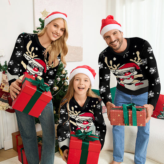 Family Matching Christmas Reindeer Knit Pullover Sweater