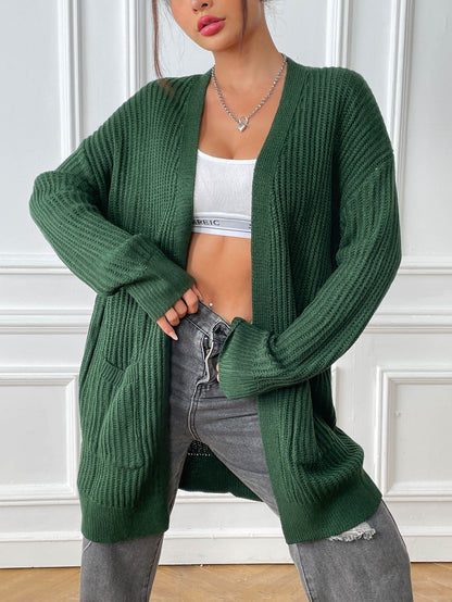Autumn and Winter Women's Long-sleeved Double-pocket Casual Cardigan Jacket