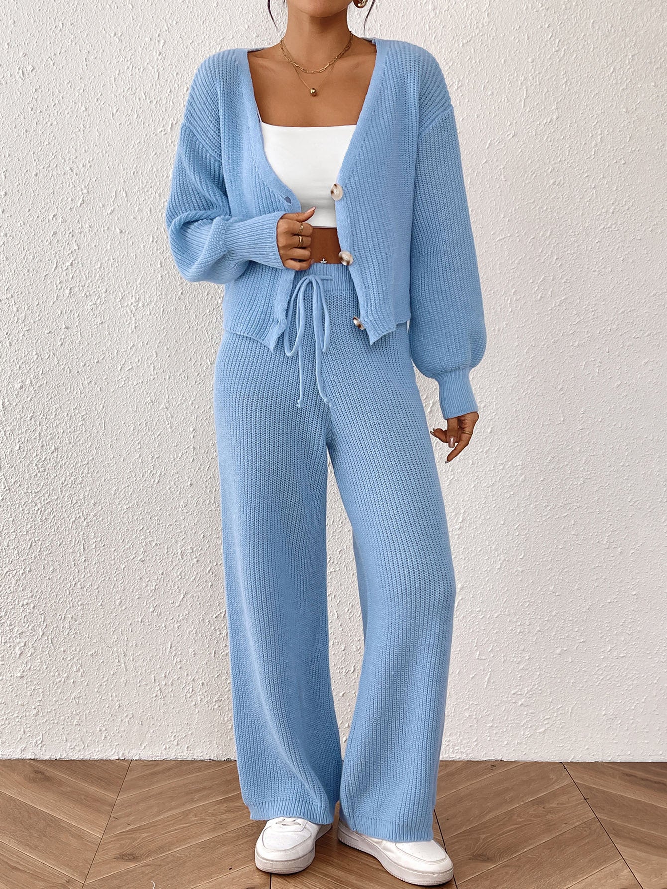 Cozy Two-Piece Set | Buttoned Cardigan & Drawstring Trousers